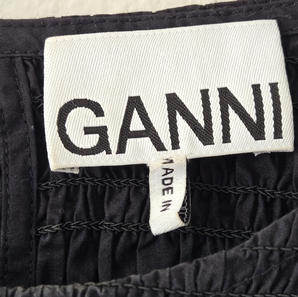 GANNI Women's Cotton Poplin Mini Smock Dress in Black size 38 or 6 - Picture 7 of 16
